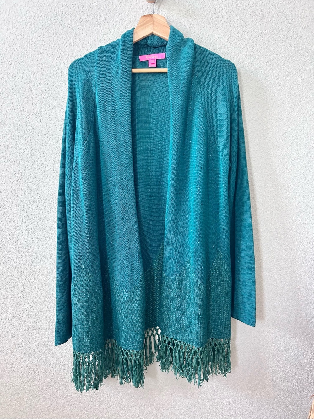 Lilly Pulitzer Tatum Cardigan Size XL Green with Metallic Threads Fringe Trim